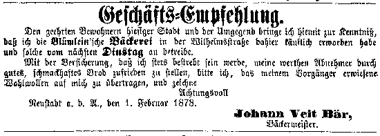 Anzeige der Geschftserffnung am 6. Januar 1878